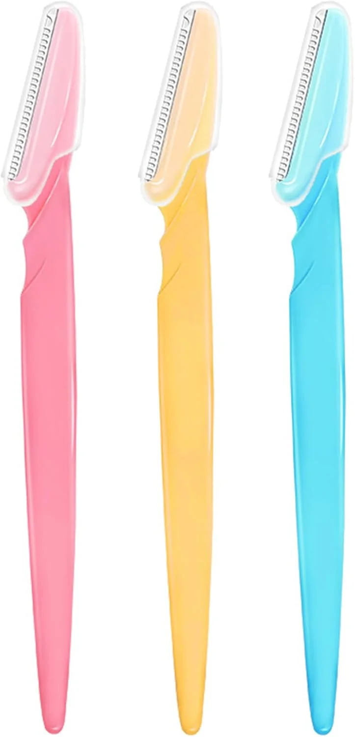 تیغ ابرو گورگسکید، بسته 3 عددی، با روکش محافظ - تیغه های استیل ضد زنگ ممتاز و دسته های پلاستیکی ABS برای ابرو/صورت/بدن - ابزار اصلاح موی مناسب افراد مبتدی (آبی، صورتی، زرد)