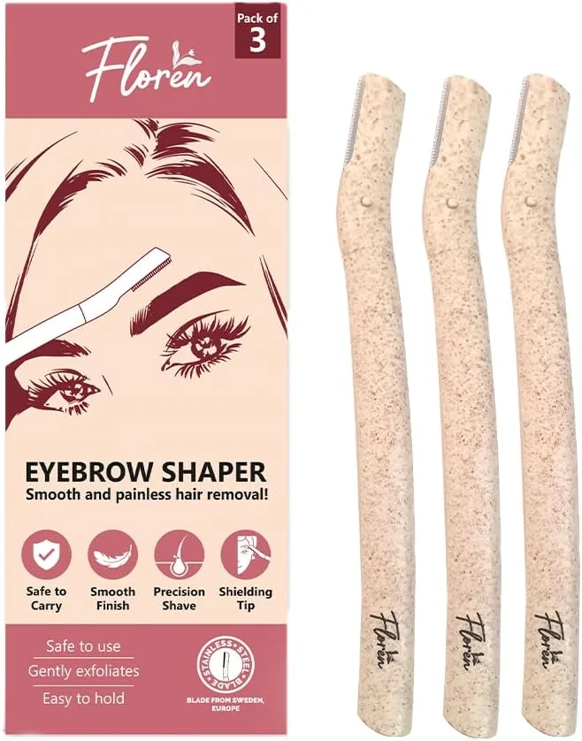 شکل دهنده دقیق ابرو فلورن (بسته 3 عددی) | تیغه ظریف برای درماپلنینگ و مرتب کردن | برس اسپولی برای ترکیب کردن | طراحی شیک و جمع و جور