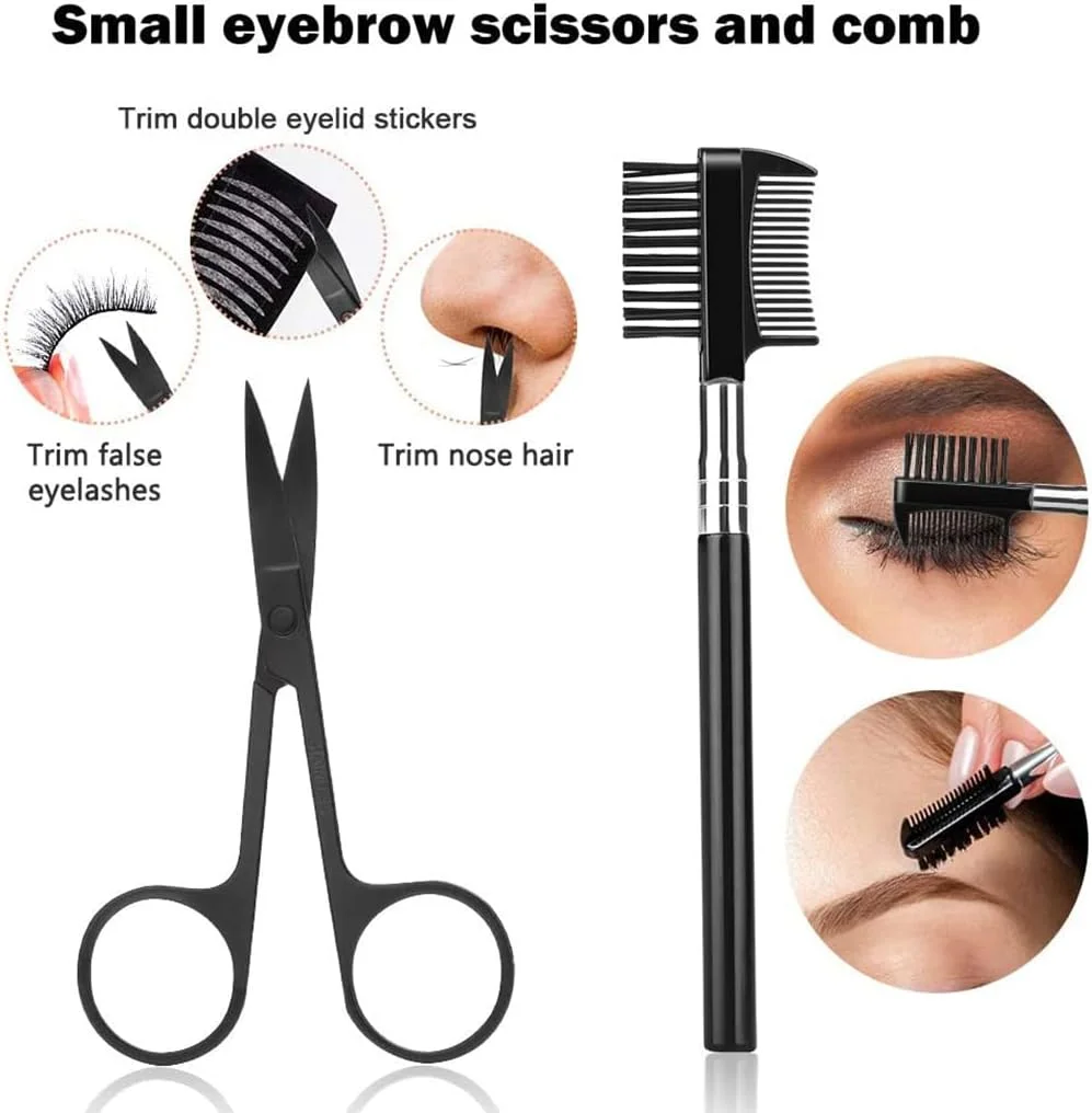 Funito 16 in 1 Eyebrow Grooming Kit, Eyebrow Kit Dermaplaning Tool Include Face Razor, Tweezers, Scissors, Comb, Trimmer, Brush, Beauty Tools Set for Men,Women into Clear Bag