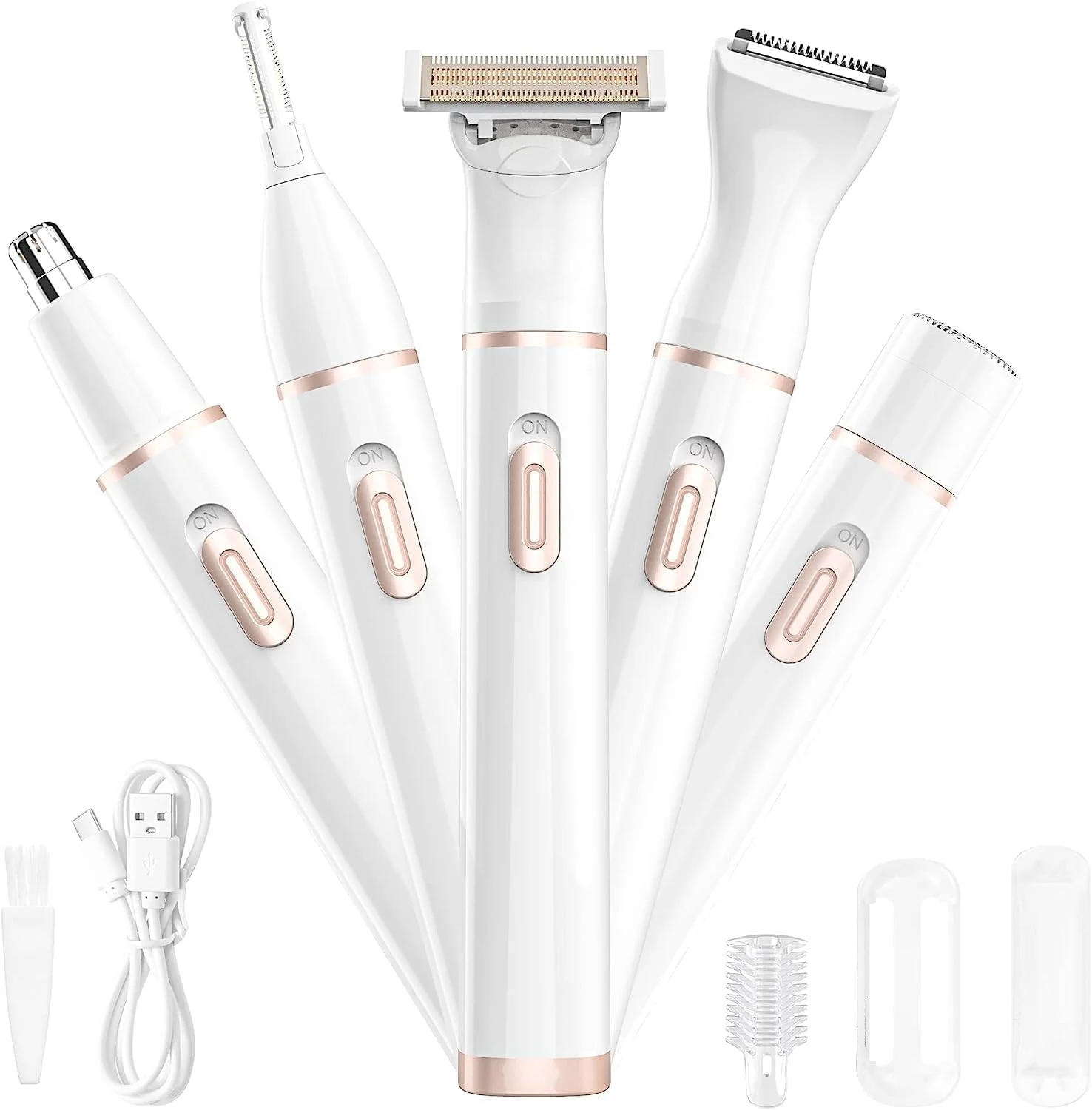 دستگاه اصلاح موی صورت 5 در 1 برقی زنانه، موبر بدون درد ابرو، کیت موبر بیکینی، برای صورت، ابرو، بینی، بازوها، پاها و موهای زائد، قابل شارژ USB و قابل حمل دستگاه اصلاح موی صورت 5 در 1 برقی زنانه، موبر بدون درد ابرو، کیت موبر بیکینی، برای صورت، ابرو، بینی، بازوها، پاها و موهای زائد، قابل شارژ USB و قابل حمل