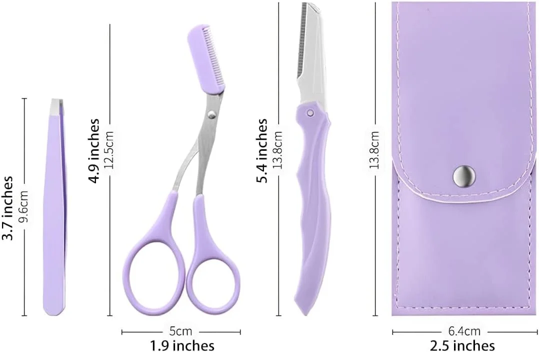 قیچی اصلاح ابرو با شانه، تیغ ابرو استیل ضد زنگ، قیچی موی مژه، ست مبتدی اصلاح ابرو، ابزار آرایش (بنفش) قیچی اصلاح ابرو با شانه، تیغ ابرو استیل ضد زنگ، قیچی موی مژه، ست مبتدی اصلاح ابرو، ابزار آرایش (بنفش)