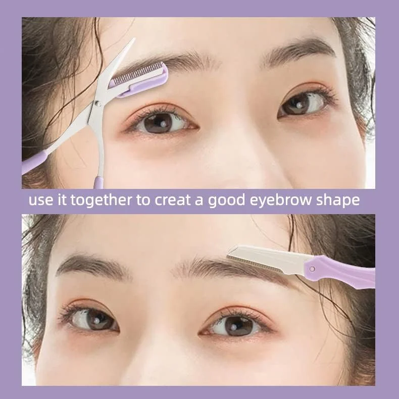 قیچی اصلاح ابرو با شانه، تیغ ابرو استیل ضد زنگ، قیچی موی مژه، ست مبتدی اصلاح ابرو، ابزار آرایش (بنفش) قیچی اصلاح ابرو با شانه، تیغ ابرو استیل ضد زنگ، قیچی موی مژه، ست مبتدی اصلاح ابرو، ابزار آرایش (بنفش)