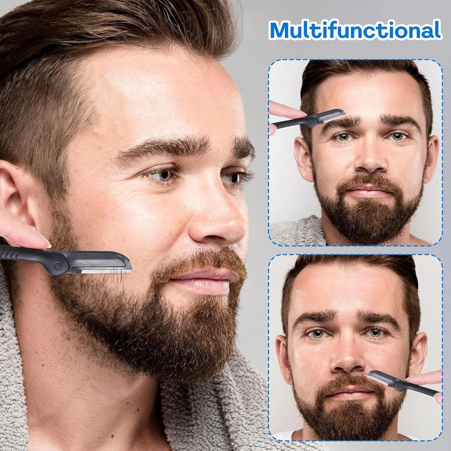 تیغ ابرو، تیغ درماپلین تاشو برای آقایان، تیغ موبر چند منظوره صورت، درماپلنر حذف کرک هلو برای لایه برداری و شاداب کردن پوست (مشکی)، بسته 10 عددی تیغ ابرو، تیغ درماپلین تاشو برای آقایان، تیغ موبر چند منظوره صورت، درماپلنر حذف کرک هلو برای لایه برداری و شاداب کردن پوست (مشکی)، بسته 10 عددی