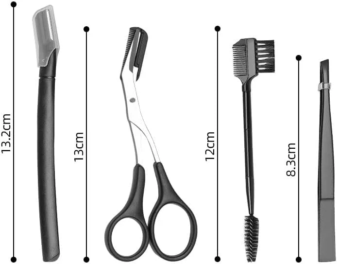 ست آرایش ابرو زنانه - ست 4 تکه مشکی با موچین، تیغ، قیچی و برس | ابزار حالت دهی دقیق ابرو و مژه ست آرایش ابرو زنانه - ست 4 تکه مشکی با موچین، تیغ، قیچی و برس | ابزار حالت دهی دقیق ابرو و مژه