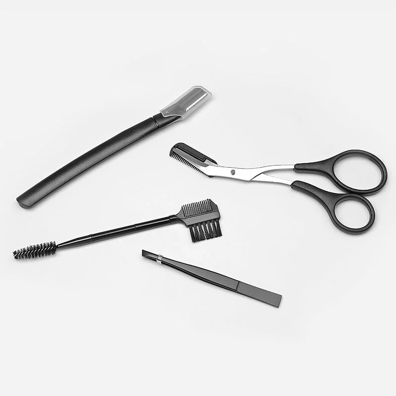 ست آرایش ابرو زنانه - ست 4 تکه مشکی با موچین، تیغ، قیچی و برس | ابزار حالت دهی دقیق ابرو و مژه ست آرایش ابرو زنانه - ست 4 تکه مشکی با موچین، تیغ، قیچی و برس | ابزار حالت دهی دقیق ابرو و مژه