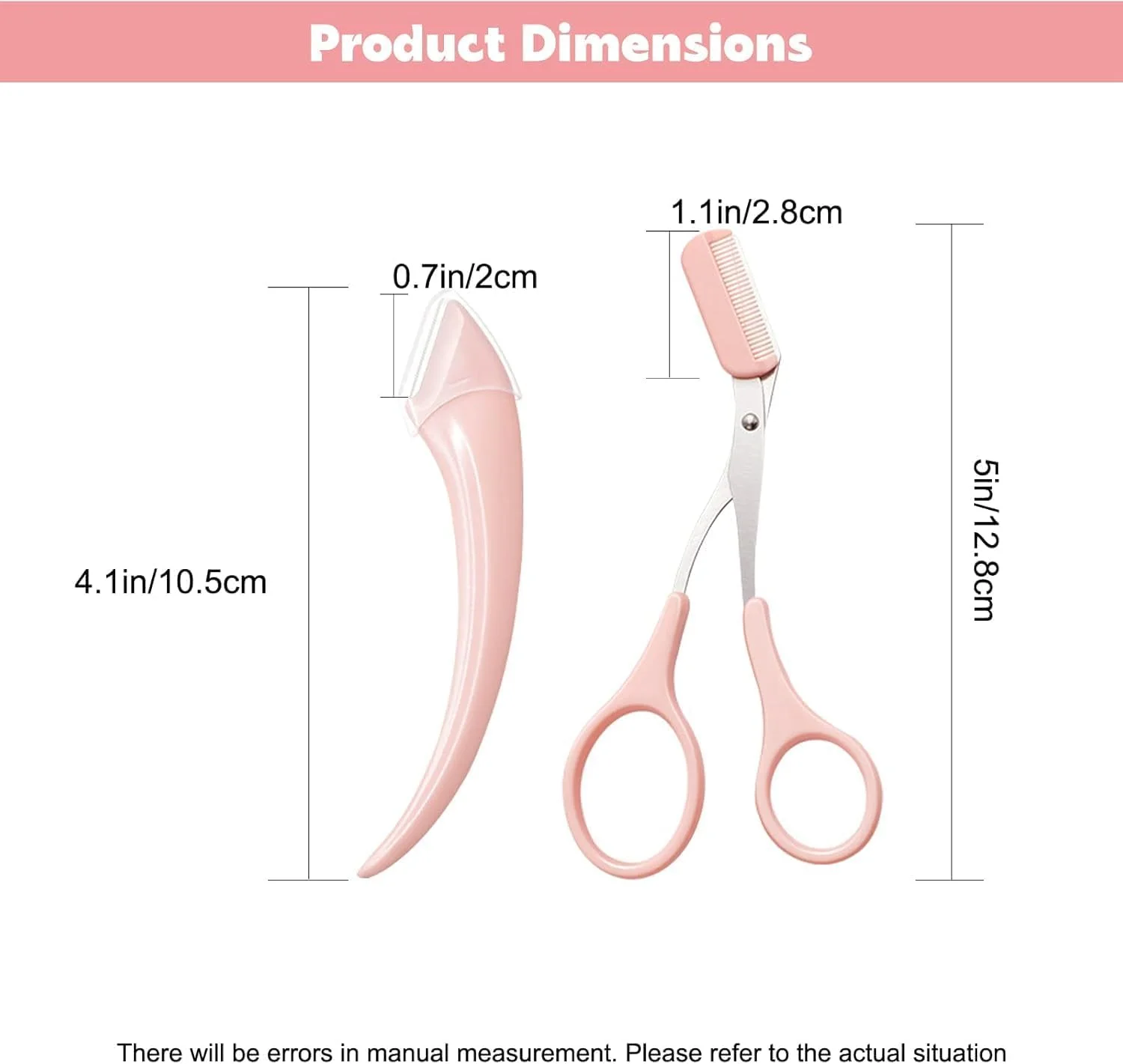 قیچی ابرو با شانه، قیچی ابرو، ابزار اصلاح ابرو، ابرو با شانه برای مبتدیان زنان و دختران تیغ استیل ضد زنگ (صورتی)