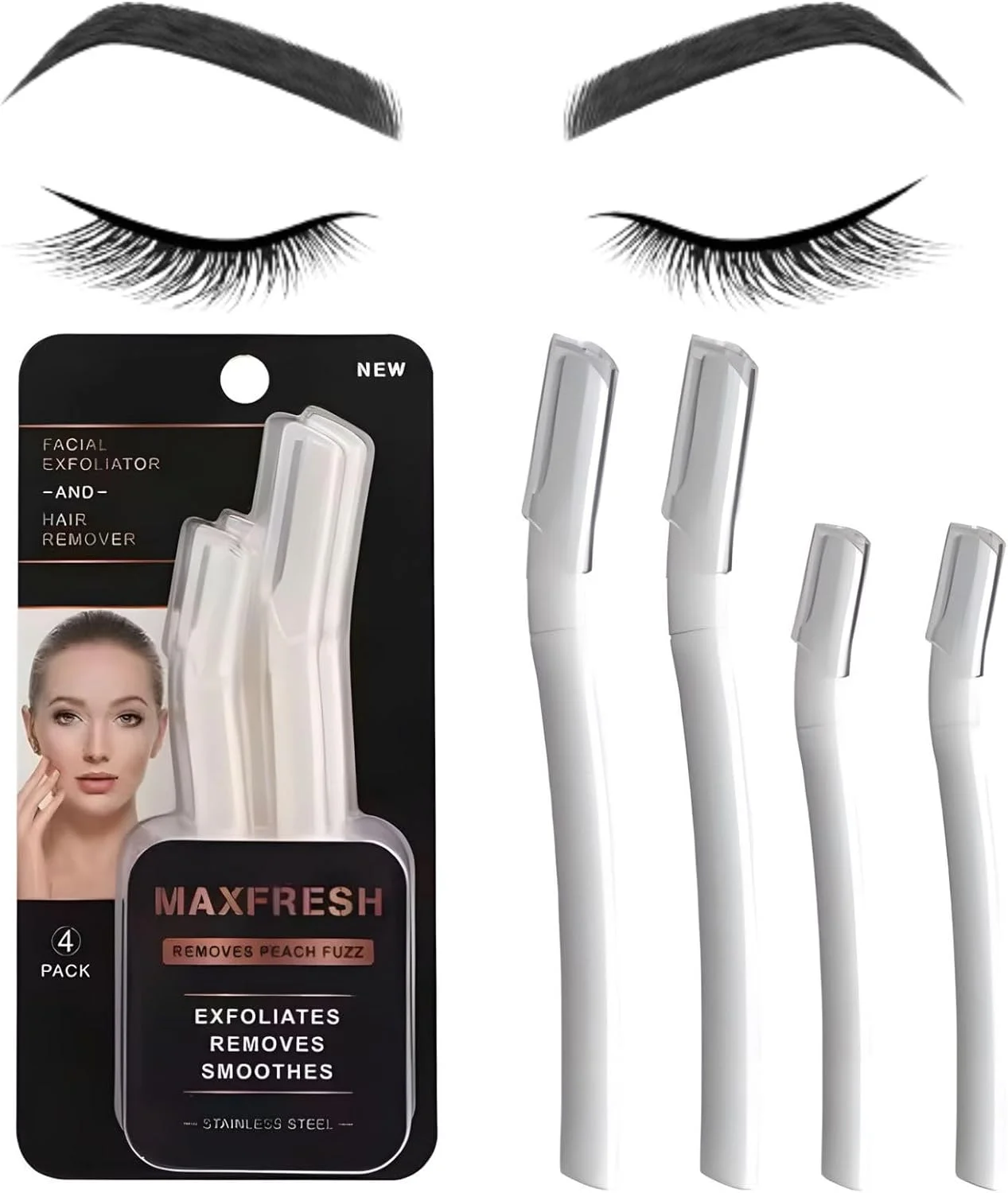 تیغ صورت زنانه EliteEco برای از بین بردن موهای صورت و لب بالا، لایه برداری و شکل دهی ابرو، و ابزار درماپلنینگ موهای کرکی، چانه، لب بالا، ابروها بسته 4 عددی تیغ صورت زنانه EliteEco برای از بین بردن موهای صورت و لب بالا، لایه برداری و شکل دهی ابرو، و ابزار درماپلنینگ موهای کرکی، چانه، لب بالا، ابروها بسته 4 عددی