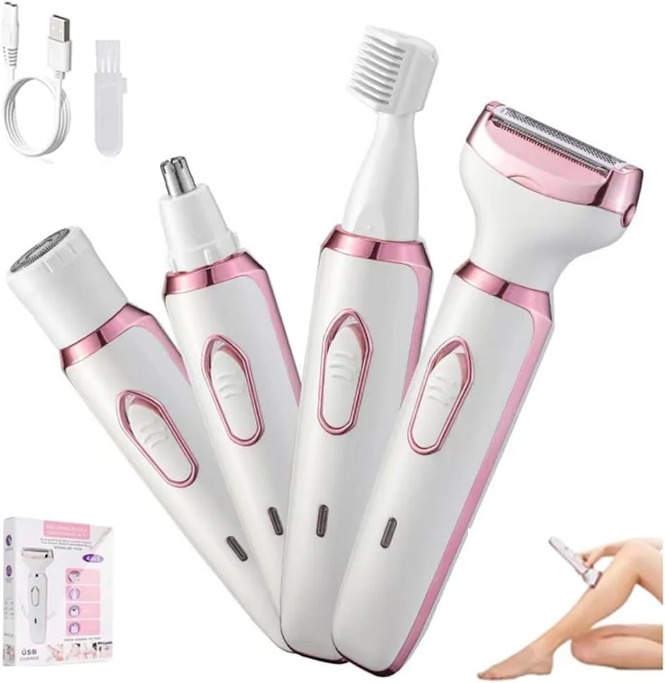 ماشین اصلاح برقی زنانه، ماشین اصلاح قابل حمل 4 در 1، از بین برنده موهای صورت، موزن ابرو قابل شارژ USB، ماشین اصلاح بدون درد برای بیکینی، موهای بینی، ابرو، بدن، خط ریش ماشین اصلاح برقی زنانه، ماشین اصلاح قابل حمل 4 در 1، از بین برنده موهای صورت، موزن ابرو قابل شارژ USB، ماشین اصلاح بدون درد برای بیکینی، موهای بینی، ابرو، بدن، خط ریش