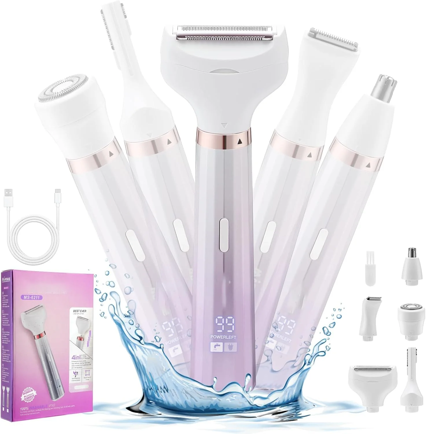 ماشین اصلاح برقی زنانه، موزن بیکینی BestMal 5 در 1، ماشین اصلاح برقی زنانه مناسب اصلاح خشک/مرطوب صورت، بینی، ابرو، بازوها، زیر بغل، پاها و ناحیه تناسلی، از بین بردن بدون درد موهای صورت برای زنان ماشین اصلاح برقی زنانه، موزن بیکینی BestMal 5 در 1، ماشین اصلاح برقی زنانه مناسب اصلاح خشک/مرطوب صورت، بینی، ابرو، بازوها، زیر بغل، پاها و ناحیه تناسلی، از بین بردن بدون درد موهای صورت برای زنان