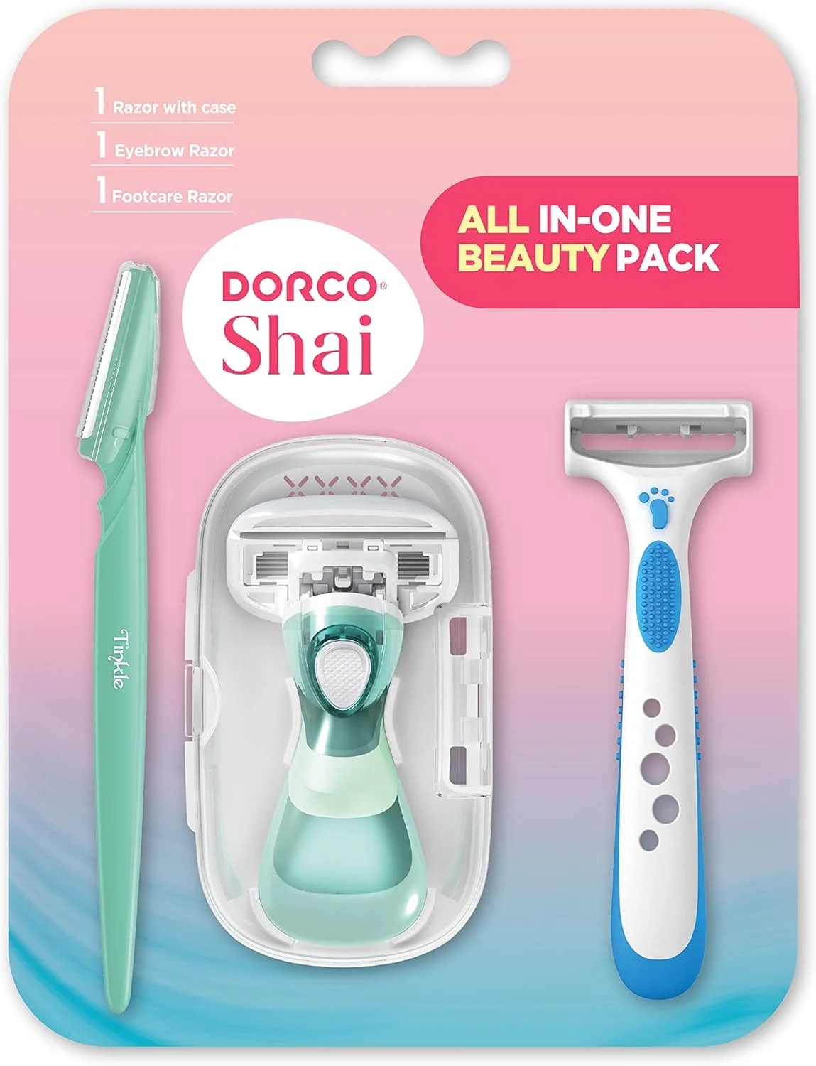 پک تیغ اصلاح زنانه دورکو شای مدل All In-One Beauty، دسته لاستیکی ارگونومیک، اتصال قابل تعویض، تیغ مراقبت از پا، تیغ 5 لبه و تیغ ابرو پک تیغ اصلاح زنانه دورکو شای مدل All In-One Beauty، دسته لاستیکی ارگونومیک، اتصال قابل تعویض، تیغ مراقبت از پا، تیغ 5 لبه و تیغ ابرو