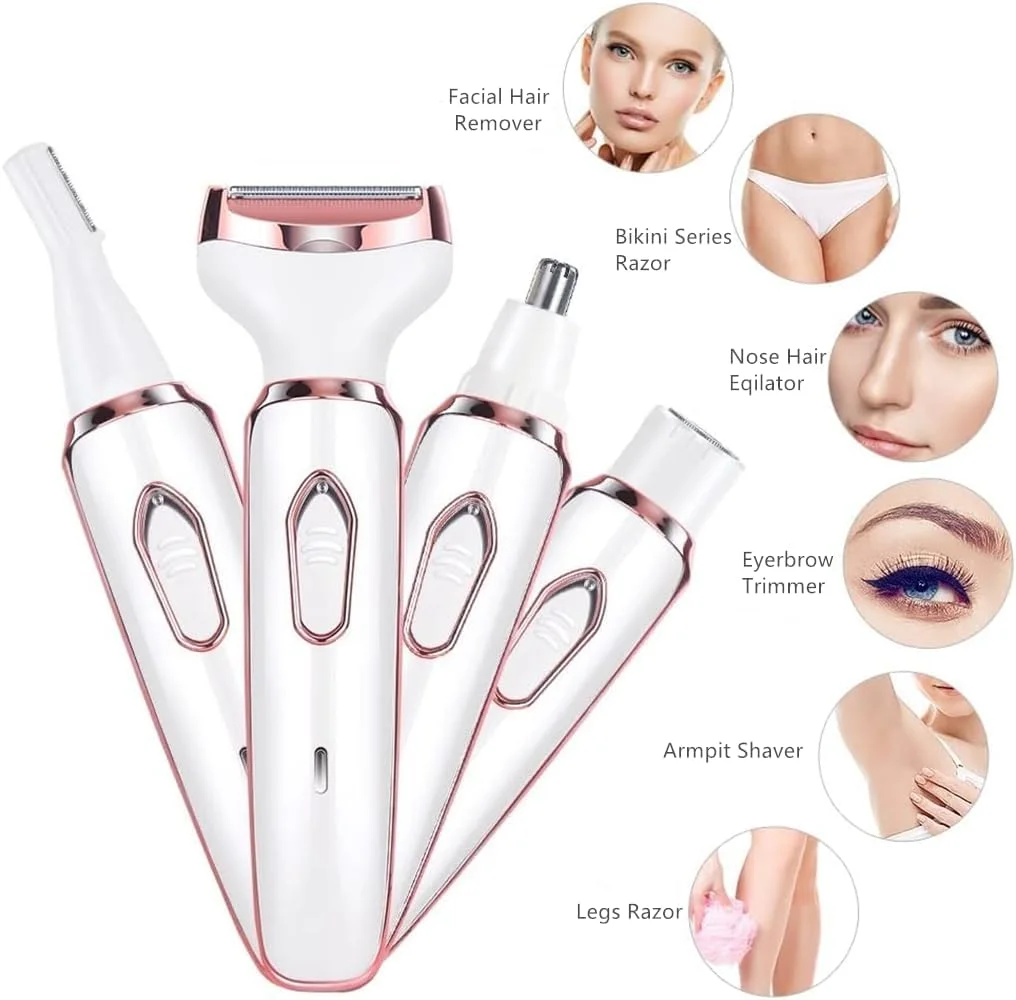ماشین اصلاح برقی زنانه، ماشین اصلاح قابل حمل 4 در 1، از بین برنده موهای صورت، موزن ابرو قابل شارژ USB، ماشین اصلاح بدون درد برای بیکینی، موهای بینی، ابرو، بدن، خط ریش ماشین اصلاح برقی زنانه، ماشین اصلاح قابل حمل 4 در 1، از بین برنده موهای صورت، موزن ابرو قابل شارژ USB، ماشین اصلاح بدون درد برای بیکینی، موهای بینی، ابرو، بدن، خط ریش