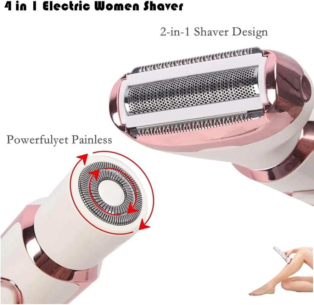 ماشین اصلاح برقی زنانه، ماشین اصلاح قابل حمل 4 در 1، از بین برنده موهای صورت، موزن ابرو قابل شارژ USB، ماشین اصلاح بدون درد برای بیکینی، موهای بینی، ابرو، بدن، خط ریش ماشین اصلاح برقی زنانه، ماشین اصلاح قابل حمل 4 در 1، از بین برنده موهای صورت، موزن ابرو قابل شارژ USB، ماشین اصلاح بدون درد برای بیکینی، موهای بینی، ابرو، بدن، خط ریش