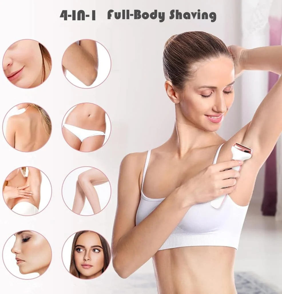 ماشین اصلاح برقی زنانه، ماشین اصلاح قابل حمل 4 در 1، از بین برنده موهای صورت، موزن ابرو قابل شارژ USB، ماشین اصلاح بدون درد برای بیکینی، موهای بینی، ابرو، بدن، خط ریش ماشین اصلاح برقی زنانه، ماشین اصلاح قابل حمل 4 در 1، از بین برنده موهای صورت، موزن ابرو قابل شارژ USB، ماشین اصلاح بدون درد برای بیکینی، موهای بینی، ابرو، بدن، خط ریش