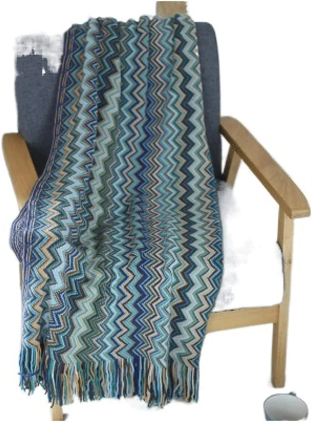 پتو تیاندی‌اف‌وای بافتنی پشمی نرم و گرم با حاشیه توری موج‌دار، دکوری زیبا برای خواب (هورتل)