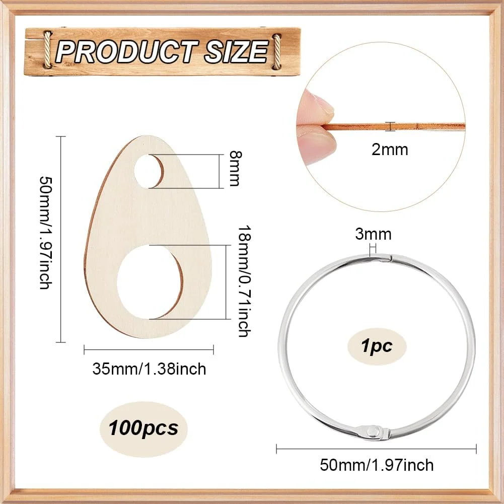 BENECREAT 100 عدد قطره چوبی اشکی، 4.8x3.3 سانتی متر سازماندهی نخ گلدوزی چوبی با حلقه نخ دندان برای صنایع دستی DIY خیاطی، ضخامت 2 میلی متر BENECREAT 100 عدد قطره چوبی اشکی، 4.8x3.3 سانتی متر سازماندهی نخ گلدوزی چوبی با حلقه نخ دندان برای صنایع دستی DIY خیاطی، ضخامت 2 میلی متر