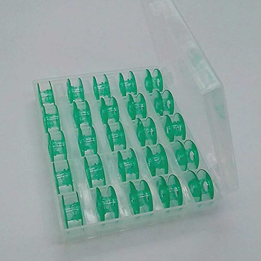 XFGWER بسته 25 عددی ماسوره سبز رنگ در جعبه برای چرخ خیاطی های وایکینگ هاسکوارنا پلاستیکی 4131825-45