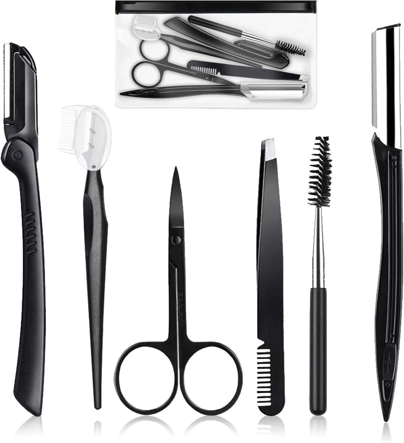 ست کامل طراحی ابرو Aputue، 6 تکه، مناسب برای خانم ها و آقایان، شامل تیغ ابرو، قیچی، شانه، موچین، ایده آل برای حالت دادن و فرم دهی به ابرو ست کامل طراحی ابرو Aputue، 6 تکه، مناسب برای خانم ها و آقایان، شامل تیغ ابرو، قیچی، شانه، موچین، ایده آل برای حالت دادن و فرم دهی به ابرو