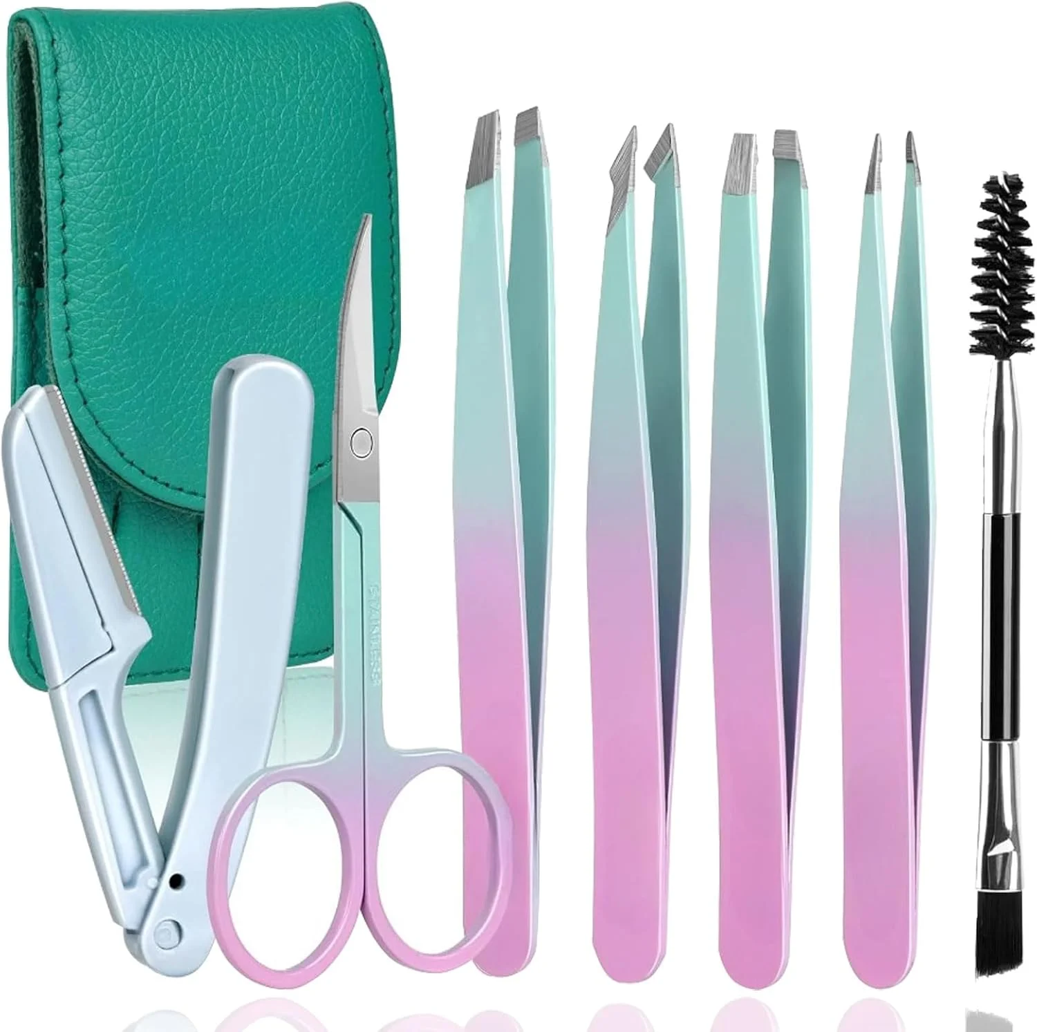 ست 7 تکه موچین ابرو با دقت بالا برای موهای صورت، ست موچین استیل ضد زنگ به همراه قیچی و تیغ برای مراقبت از ابرو ست 7 تکه موچین ابرو با دقت بالا برای موهای صورت، ست موچین استیل ضد زنگ به همراه قیچی و تیغ برای مراقبت از ابرو