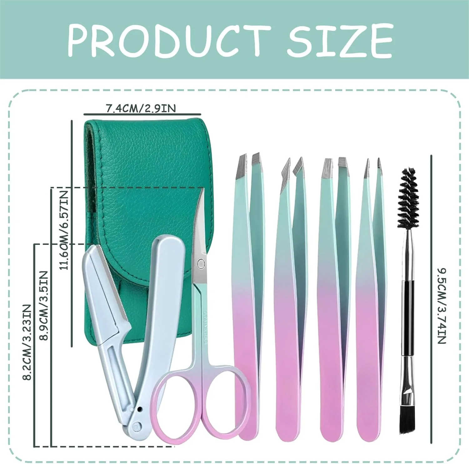 ست 7 تکه موچین ابرو با دقت بالا برای موهای صورت، ست موچین استیل ضد زنگ به همراه قیچی و تیغ برای مراقبت از ابرو ست 7 تکه موچین ابرو با دقت بالا برای موهای صورت، ست موچین استیل ضد زنگ به همراه قیچی و تیغ برای مراقبت از ابرو