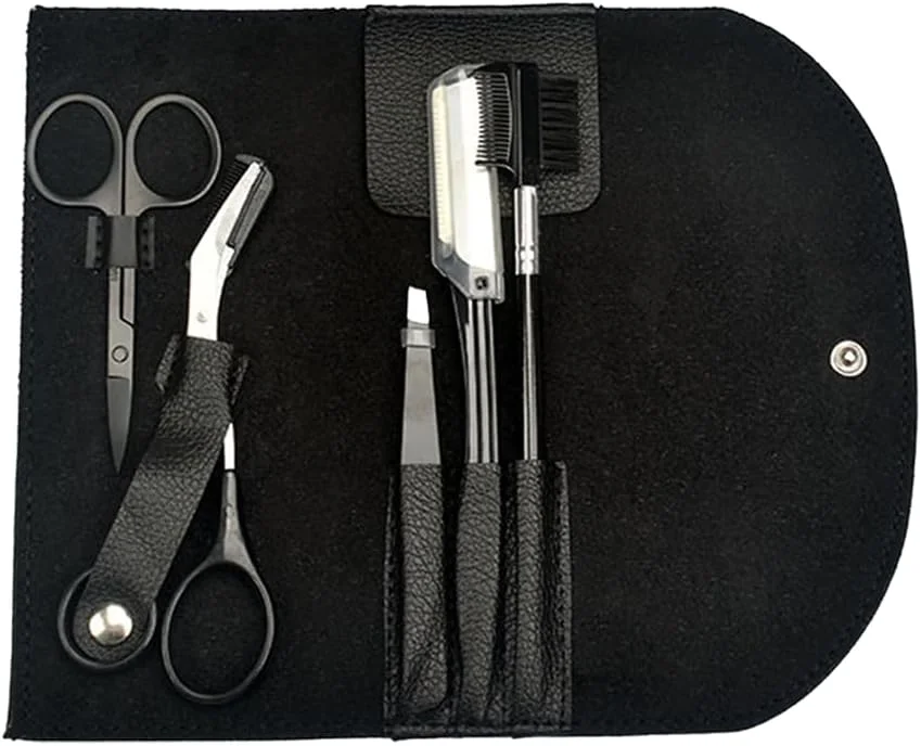 ست ابزار آرایش ابرو 6 تکه شامل قیچی، موچین، تیغ ابرو، شانه و کیف چرمی PU، 17 x 6.8 سانتی متر ست ابزار آرایش ابرو 6 تکه شامل قیچی، موچین، تیغ ابرو، شانه و کیف چرمی PU، 17 x 6.8 سانتی متر
