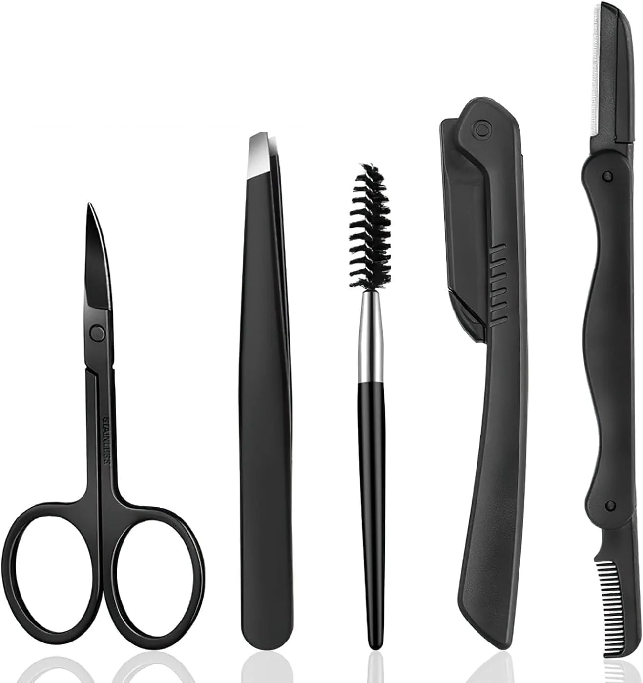 ست مرتب کننده ابرو 5 در 1 برای زنان و مردان، ست حرفه ای حالت دهنده ابرو با تیغ ابرو، موچین اریب، قیچی، برس و شانه، ابزارهای دقیق برای ابروهای بی نقص ست مرتب کننده ابرو 5 در 1 برای زنان و مردان، ست حرفه ای حالت دهنده ابرو با تیغ ابرو، موچین اریب، قیچی، برس و شانه، ابزارهای دقیق برای ابروهای بی نقص