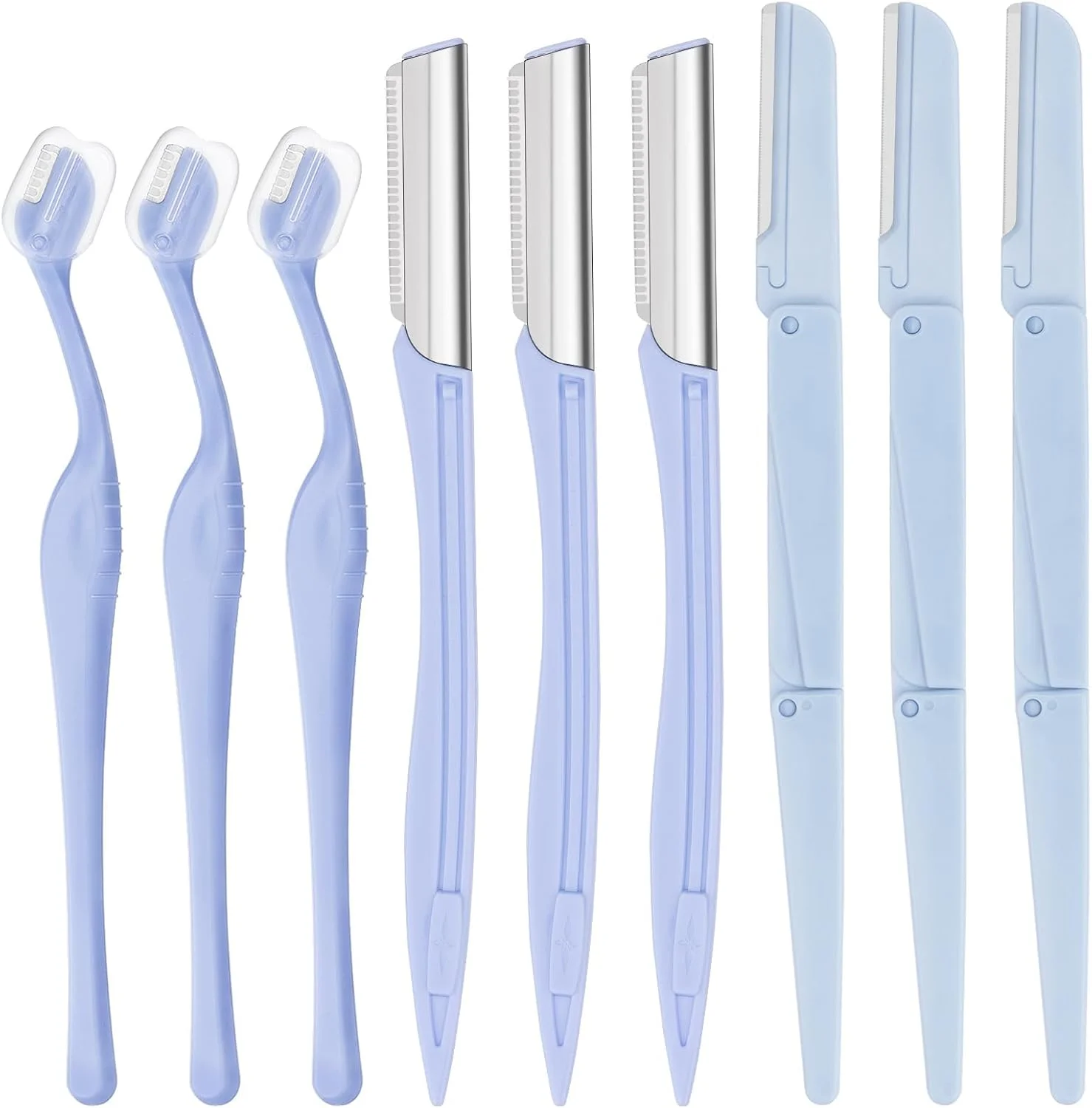 ست 9 عددی تیغ اصلاح صورت زنانه - حالت دهنده ابرو، تیغه های درماپلنینگ و موزن صورت با روکش محافظ برای اصلاح صاف و دقیق ست 9 عددی تیغ اصلاح صورت زنانه - حالت دهنده ابرو، تیغه های درماپلنینگ و موزن صورت با روکش محافظ برای اصلاح صاف و دقیق