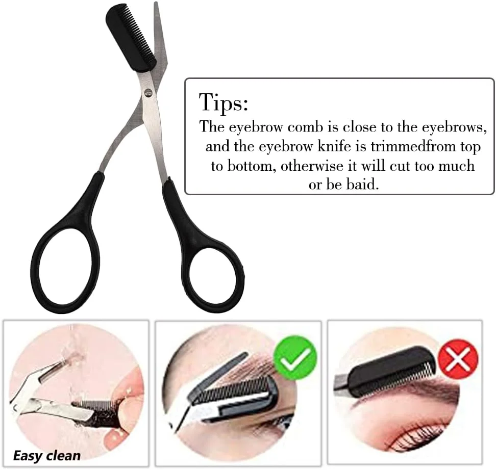 ست ابزار آرایش ابرو 6 تکه شامل قیچی، موچین، تیغ ابرو، شانه و کیف چرمی PU، 17 x 6.8 سانتی متر