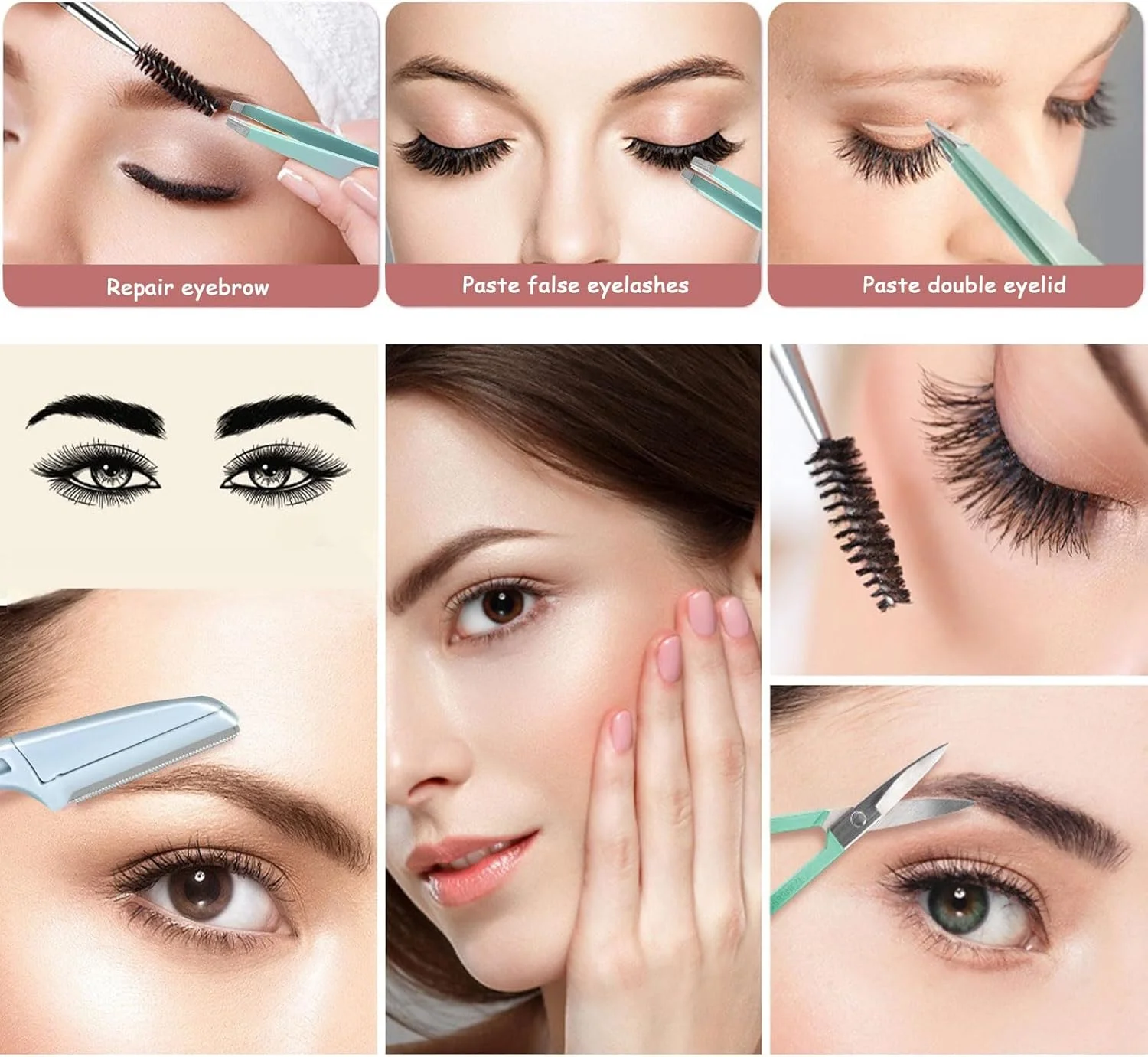 ست 7 تکه موچین ابرو با دقت بالا برای موهای صورت، ست موچین استیل ضد زنگ به همراه قیچی و تیغ برای مراقبت از ابرو ست 7 تکه موچین ابرو با دقت بالا برای موهای صورت، ست موچین استیل ضد زنگ به همراه قیچی و تیغ برای مراقبت از ابرو