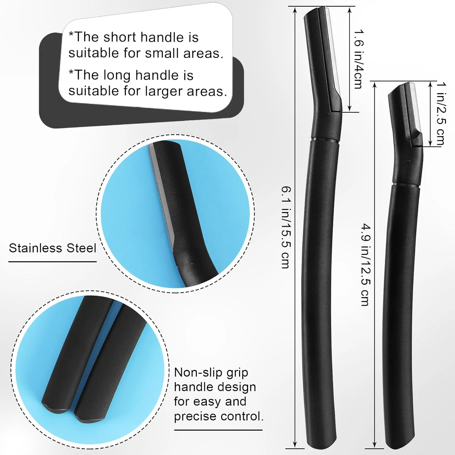 ست 6 عددی تیغ ابرو، تیغ صورت برای زنان و مردان، ابزار چند منظوره درماپلنینگ، موزن ابرو، تیغ صورت با پوشش محافظ، 3 عدد دسته بلند و 3 عدد دسته کوتاه (مشکی) ست 6 عددی تیغ ابرو، تیغ صورت برای زنان و مردان، ابزار چند منظوره درماپلنینگ، موزن ابرو، تیغ صورت با پوشش محافظ، 3 عدد دسته بلند و 3 عدد دسته کوتاه (مشکی)