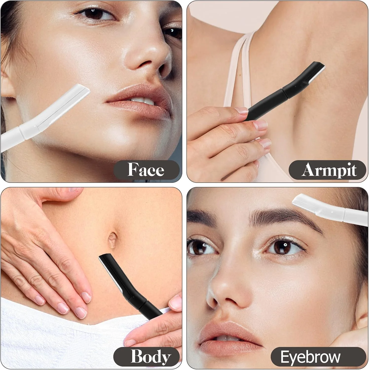 تیغ ابرو و صورت 8 عددی، تیغ های حرفه ای صورت برای موهای صورت زنان، اصلاح کننده ابرو، از بین بردن کرک هلو، درماپلنر برای لایه برداری و شاداب کردن پوست (سفید، سیاه) تیغ ابرو و صورت 8 عددی، تیغ های حرفه ای صورت برای موهای صورت زنان، اصلاح کننده ابرو، از بین بردن کرک هلو، درماپلنر برای لایه برداری و شاداب کردن پوست (سفید، سیاه)