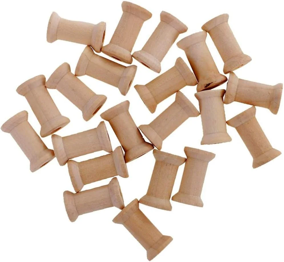 20 عدد قرقره نخ چوبی خالی 16mm x 27mm برای نخ دندان، گلدوزی، نخ خیاطی، روبان، سازماندهی نخ ماهیگیری، رنگ چوب طبیعی