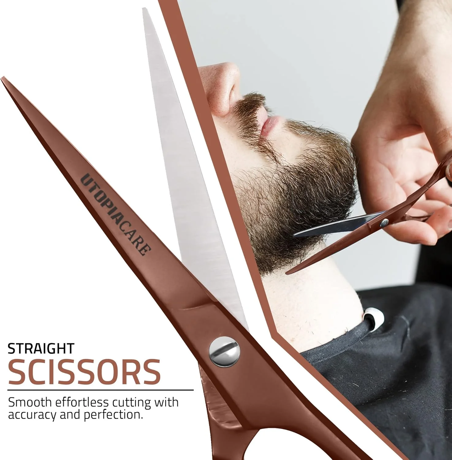 قیچی آرایشگری و پیرایش مو یوتوپیا کر، 6.5 اینچ، قیچی استیل ضد زنگ ممتاز با تیغه های صاف و لبه تیز، برای سالن ها، آرایشگران حرفه ای، برنزی