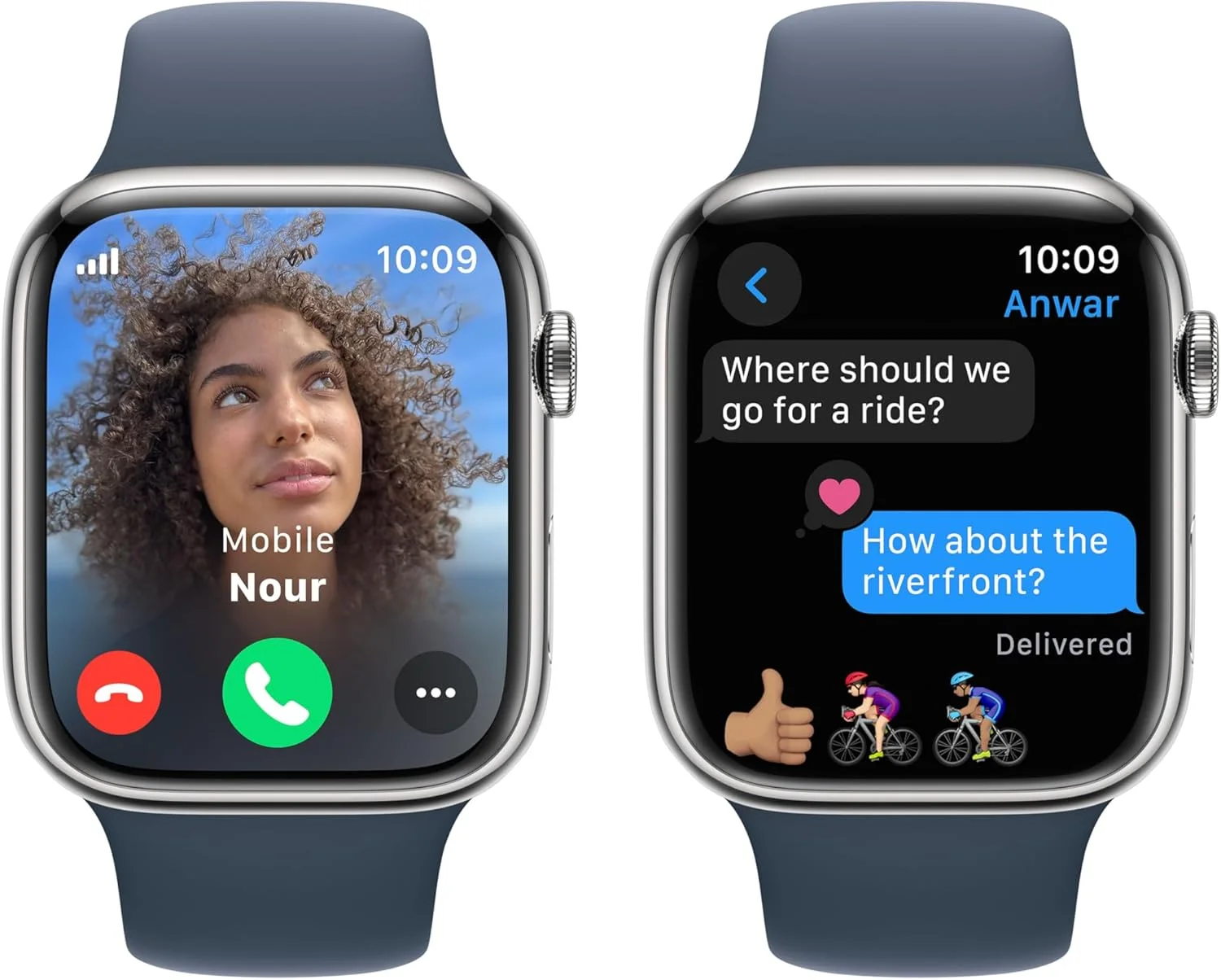 ساعت هوشمند اپل واچ سری 9 [GPS+Cellular 45mm] با بدنه استیل ضد زنگ نقره ای و بند اسپورت آبی طوفانی سایز S/M. ردیاب تناسب اندام، برنامه های اکسیژن خون و ECG، صفحه نمایش همیشه روشن رتینا، مقاوم در برابر آب