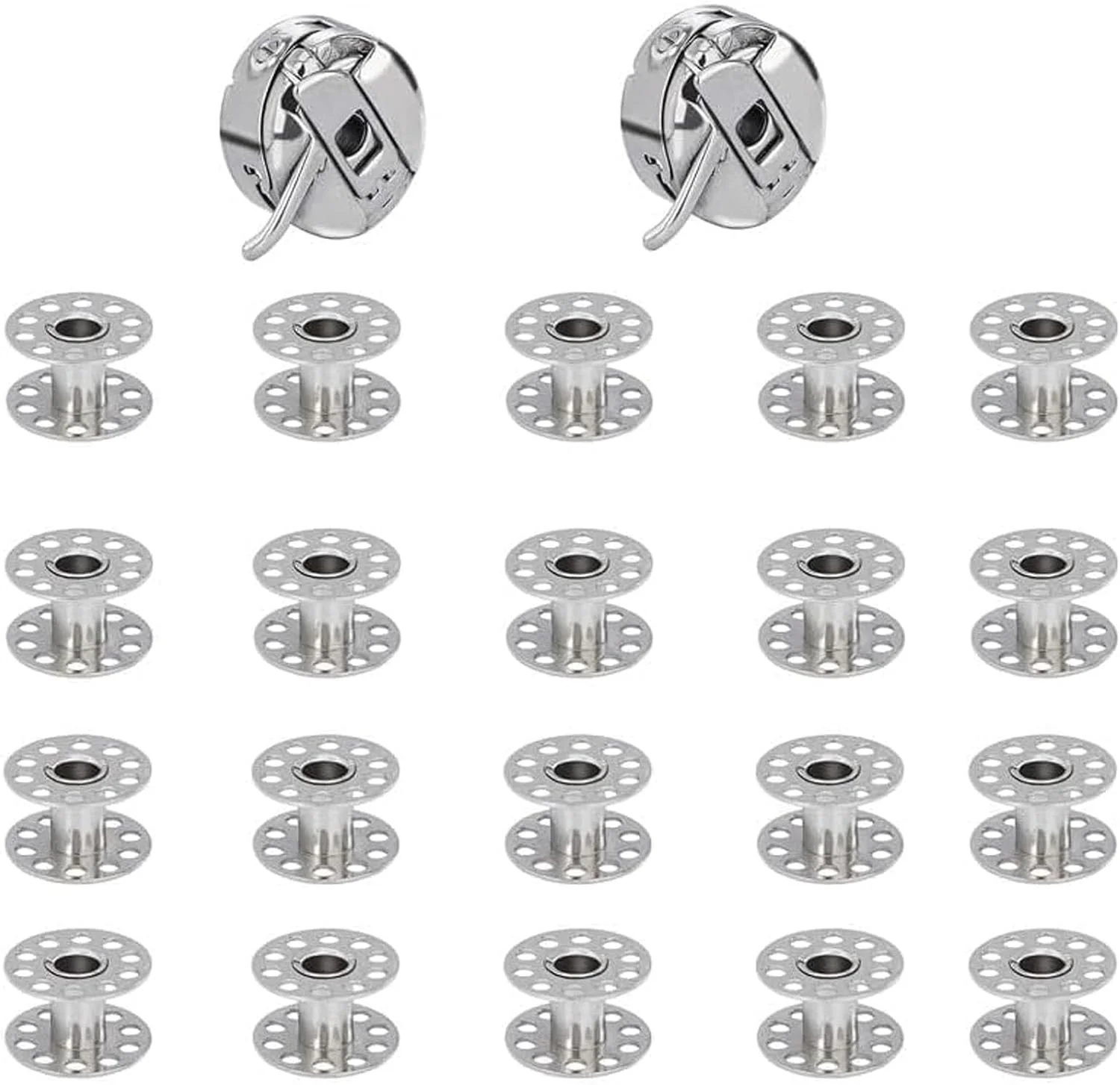 ۲ عدد جعبه ماسوره و ۲۰ عدد ماسوره فلزی (۲cmX1cm / 0.8"X0.4"/21mm x 11mm) - ماسوره های چرخ خیاطی مناسب برای Singer، Brother، Janome، Toyota، New Home و سایر لوازم جانبی چرخ خیاطی خانگی
