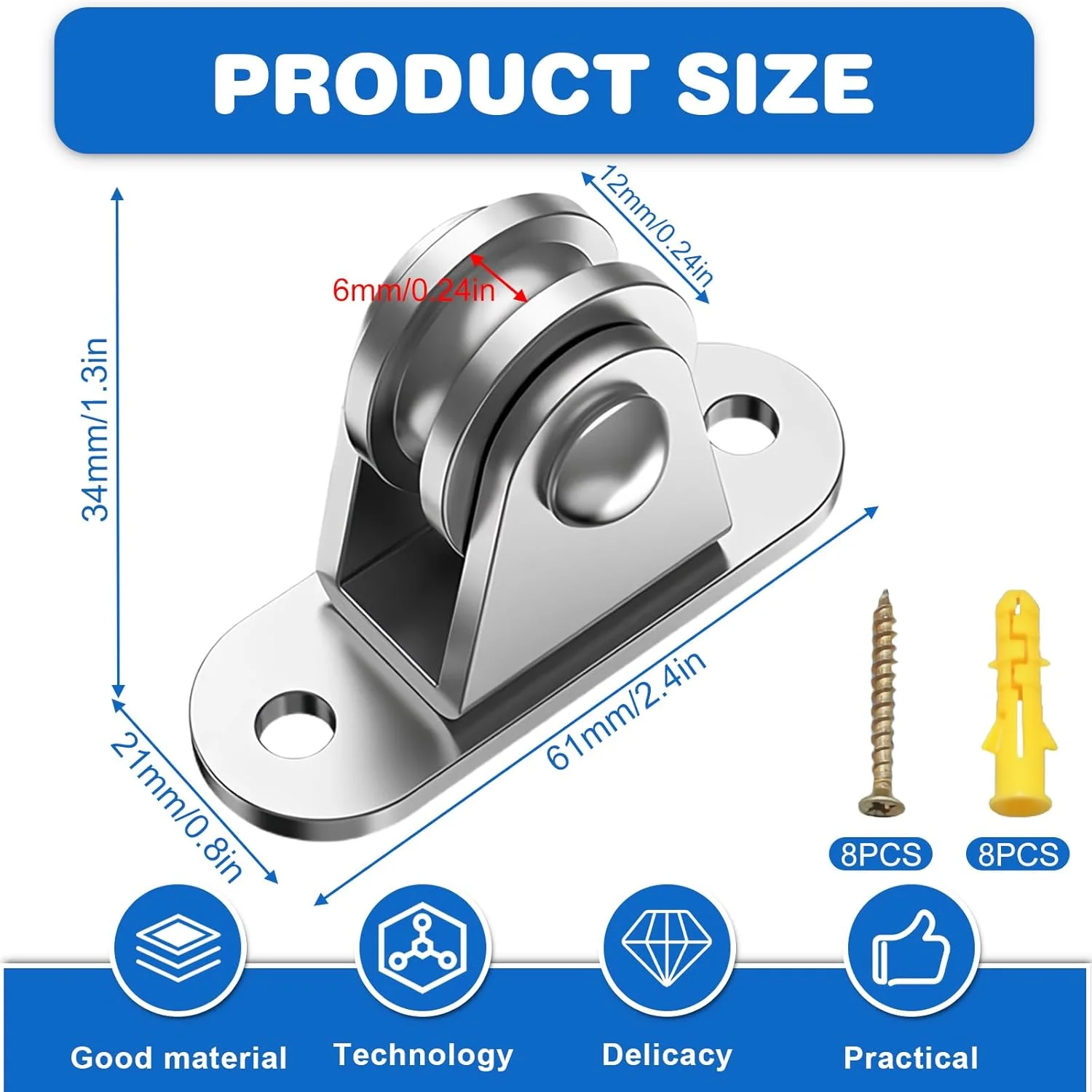 مجموعه 4 عددی قرقره فلزی VEGOATY، قرقره 6 میلی متری برای طناب، قرقره با بلبرینگ دوبلکس، بلوک قرقره ساخته شده از فولاد کربنی، قرقره کابل با بلبرینگ برای جابجایی و حرکت مواد