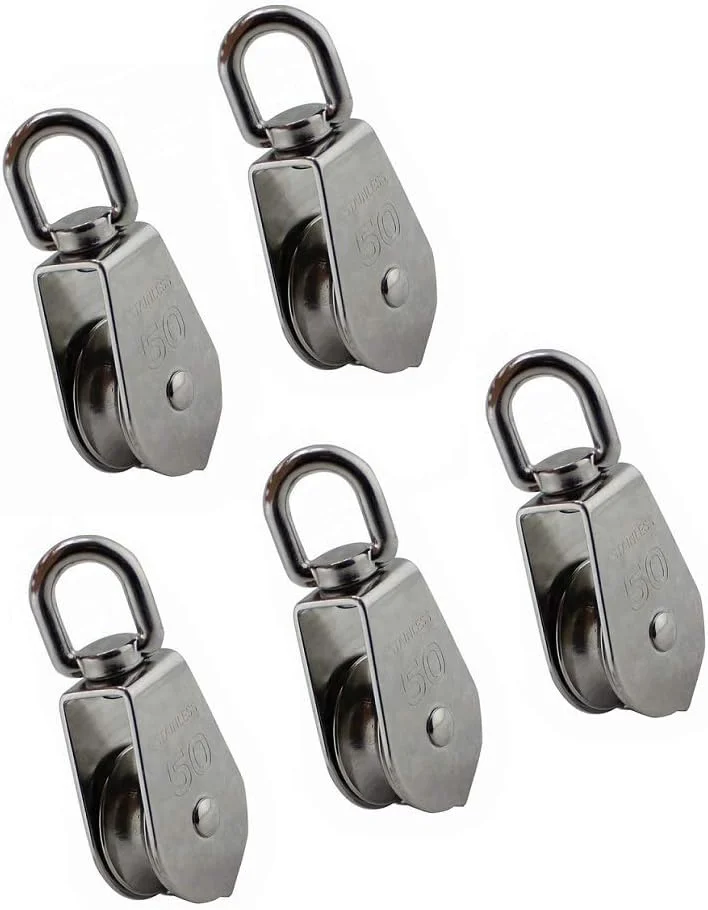 TMKJZL قرقره 5 عددی استیل ضد زنگ 304 تک قرقره گردان 15 میلی متر 20 میلی متر 32 میلی متر 50 میلی متر سخت افزار طناب کشی سنگین بلوک قرقره طناب بالابر گردان برای سیستم قرقره بدنسازی، تجهیزات بدنسازی (20 میلی متر)