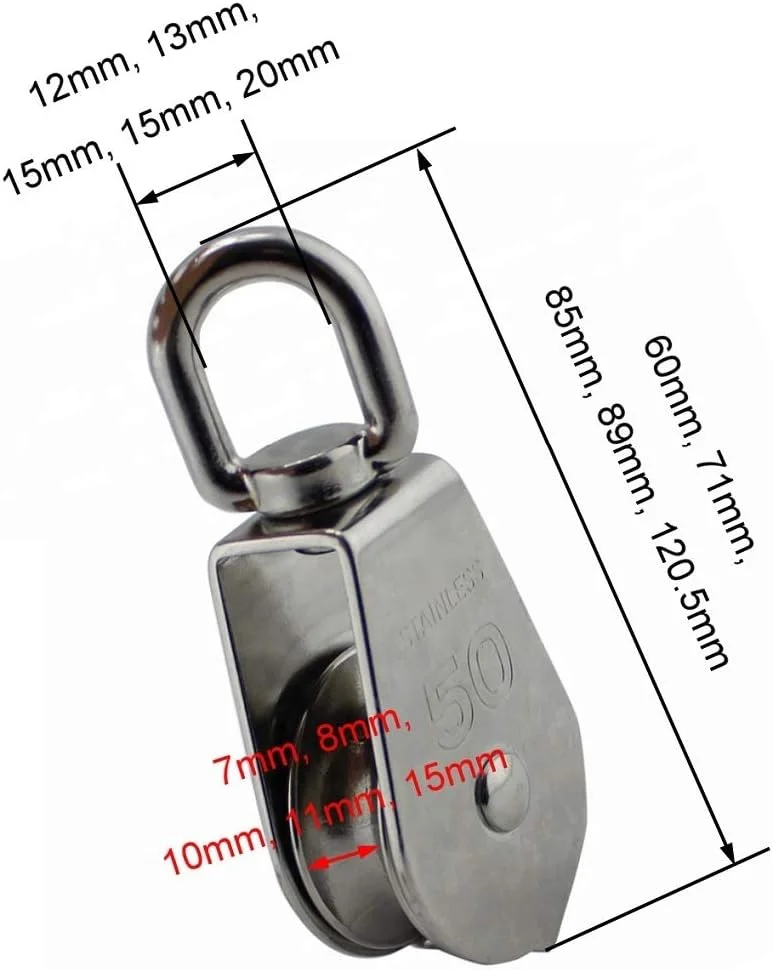 TMKJZL قرقره 5 عددی استیل ضد زنگ 304 تک قرقره گردان 15 میلی متر 20 میلی متر 32 میلی متر 50 میلی متر سخت افزار طناب کشی سنگین بلوک قرقره طناب بالابر گردان برای سیستم قرقره بدنسازی، تجهیزات بدنسازی (20 میلی متر)
