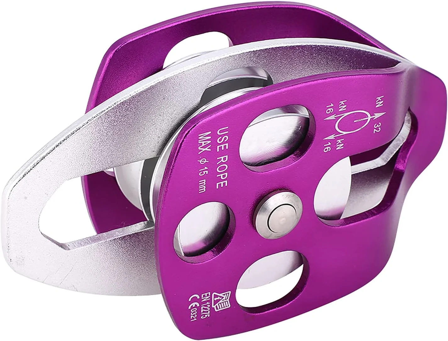 تیغهبیان قرقره دوبل آلومینیومی هوانوردی بنفش با مقاومت 32 کیلونیوتن برای صخره نوردی در فضای باز