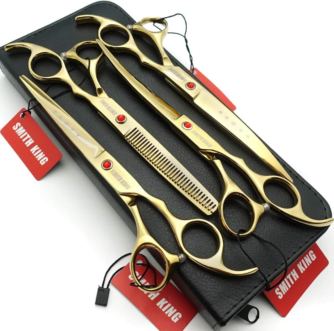 ست قیچی آرایشگری سگ اسمیت کینگ 7.0 اینچ، شامل قیچی صاف، قیچی پیتاژ و قیچی های خمیده، مجموعه 4 عددی ست قیچی آرایشگری سگ اسمیت کینگ 7.0 اینچ، شامل قیچی صاف، قیچی پیتاژ و قیچی های خمیده، مجموعه 4 عددی