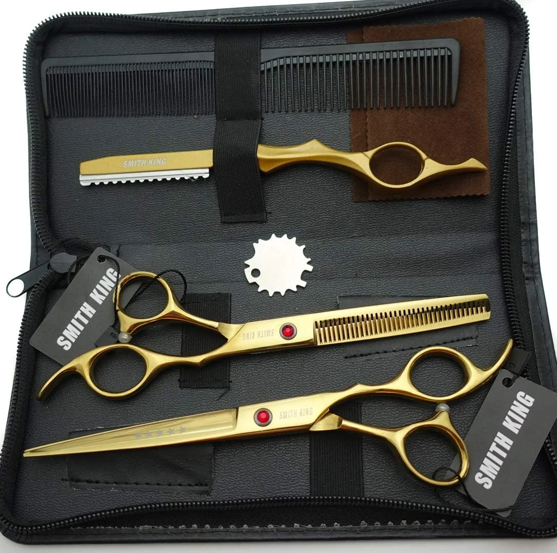 ست قیچی آرایشگری 7.0 اینچی SMITH KING - قیچی کوتاهی و قیچی پیتاژ مو به همراه شانه های تیغ دار - 1 ست
