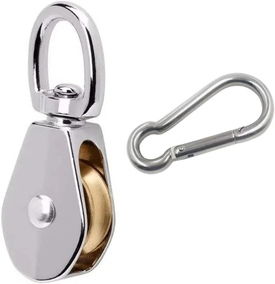 قرقره قلاب گردان مشکی با قلاب ضامن دار تک چرخ آلیاژ روی برای کاربردهای متنوع کشش و آویزان کردن سیم، 10 سانتی متر قرقره قلاب گردان مشکی با قلاب ضامن دار تک چرخ آلیاژ روی برای کاربردهای متنوع کشش و آویزان کردن سیم، 10 سانتی متر