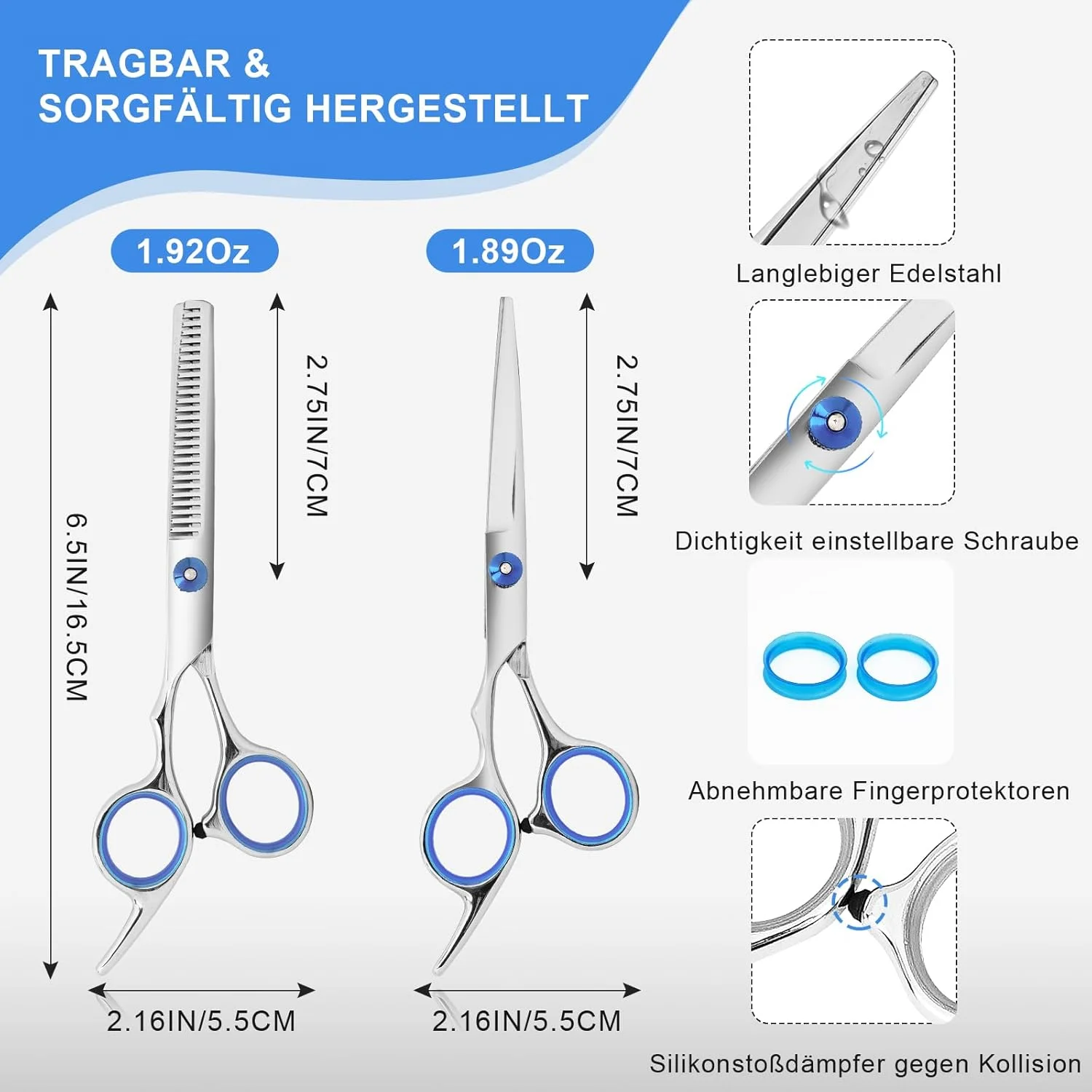 قیچی آرایشگری و قیچی اره ای، قیچی آرایشگری حرفه ای 6.5 اینچی از جنس استیل ضد زنگ با تیغه های تیز، قیچی آرایشگری ارگونومیک برای موی مردان، زنان، کودکان و حیوانات خانگی