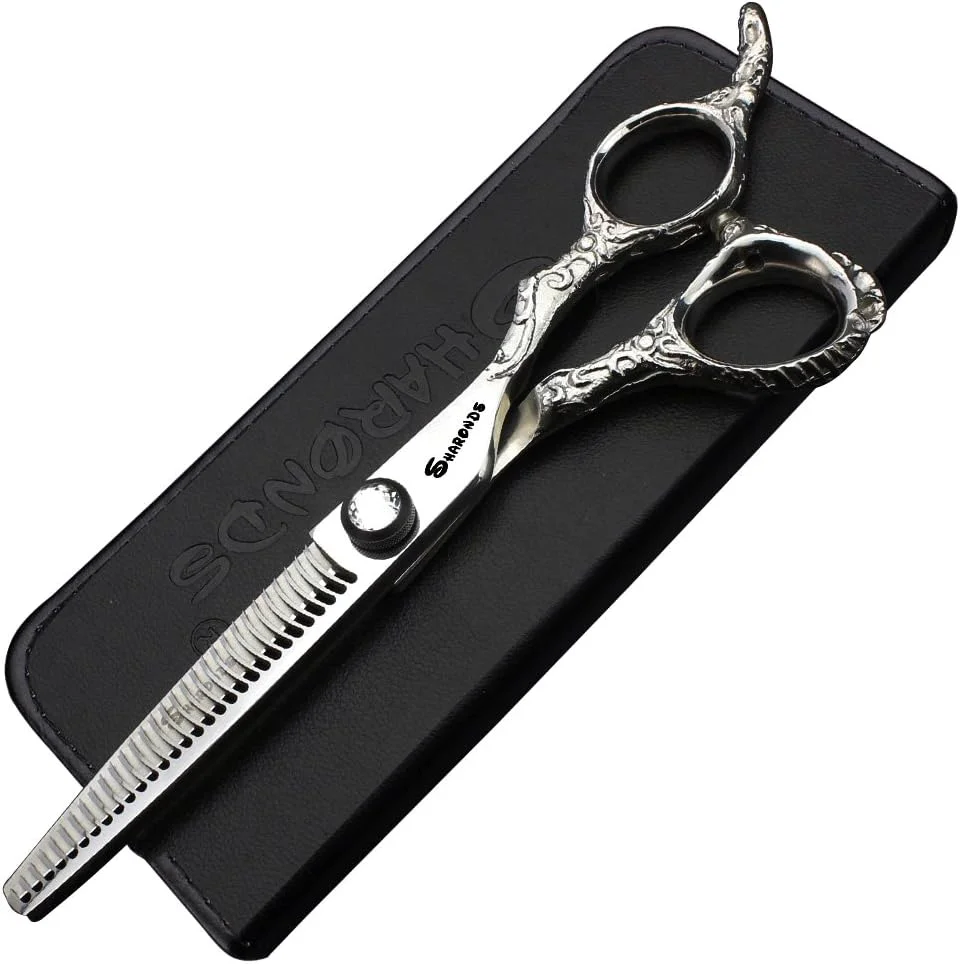 قیچی آرایشگری 6 اینچی 17.5 سانتی متری نقره ای حرفه ای، قیچی آرایشگری برای برش و خرد کردن مو، ابزار آرایش مو سالن (قیچی پیتاژ)