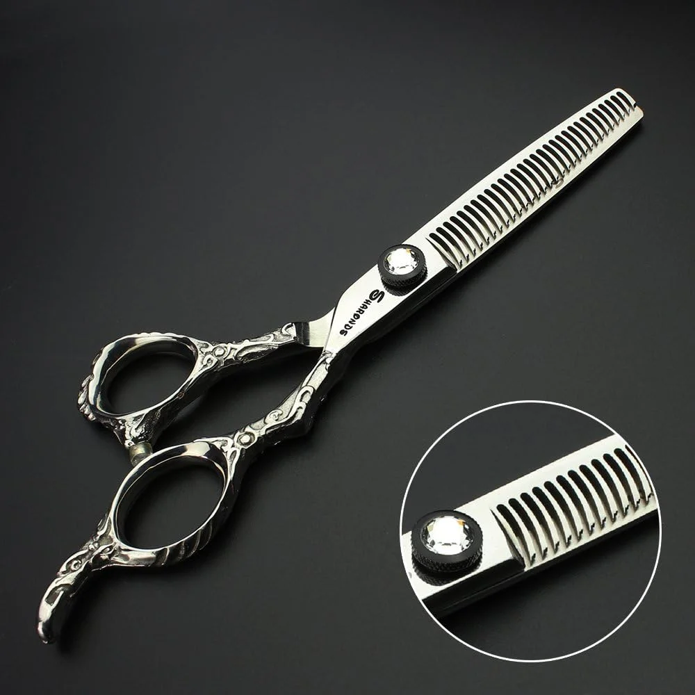 قیچی آرایشگری 6 اینچی 17.5 سانتی متری نقره ای حرفه ای، قیچی آرایشگری برای برش و خرد کردن مو، ابزار آرایش مو سالن (قیچی پیتاژ)