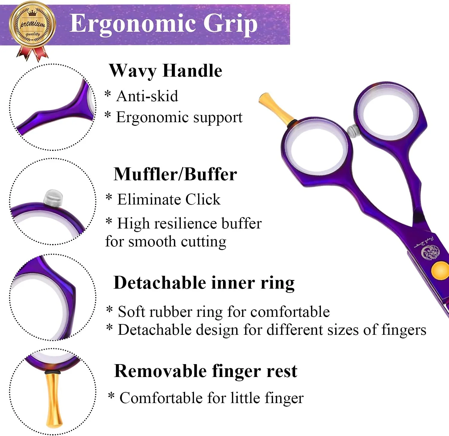 ست قیچی آرایشگری اژدهای بنفش 5.5 اینچی به همراه تیغ، کیف چرمی قیچی، قیچی آرایشگری و قیچی پیتاژ/حجم دهنده مو برای آرایشگران حرفه ای یا استفاده در منزل () ست قیچی آرایشگری اژدهای بنفش 5.5 اینچی به همراه تیغ، کیف چرمی قیچی، قیچی آرایشگری و قیچی پیتاژ/حجم دهنده مو برای آرایشگران حرفه ای یا استفاده در منزل ()