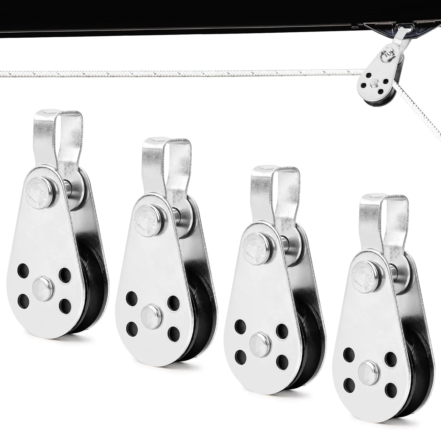 قرقره برای طناب، بسته 4 عددی قرقره کابل فولادی ساخته شده از فولاد ضد زنگ برای طناب از 2 میلی متر تا 8 میلی متر، قرقره، قرقره، وینچ کابل، چرخشی، مناسب برای قایق های بادبانی، قایق تفریحی، کشتی ها، سایبان ها، تناسب اندام