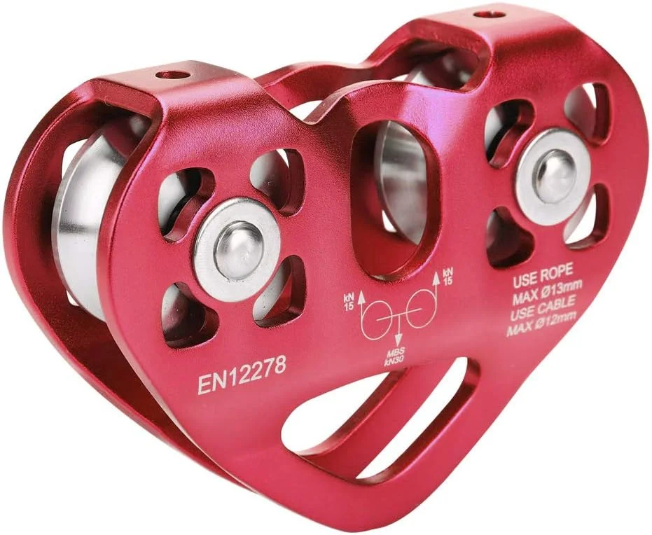 قرقره دوبل استیل ضد زنگ 30KN، ترولی کابل نجات زیپ لاین، تجهیزات نجات صخره نوردی در فضای باز، کار در ارتفاع