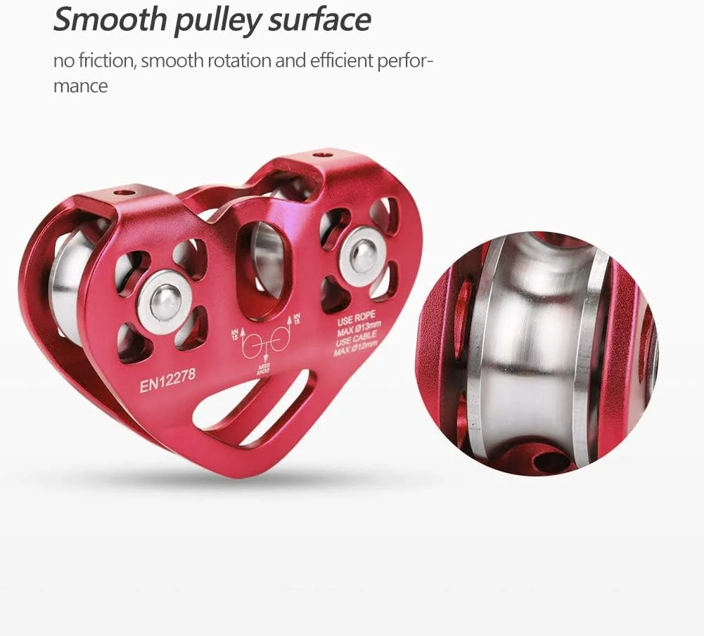 قرقره دوبل استیل ضد زنگ 30KN، ترولی کابل نجات زیپ لاین، تجهیزات نجات صخره نوردی در فضای باز، کار در ارتفاع