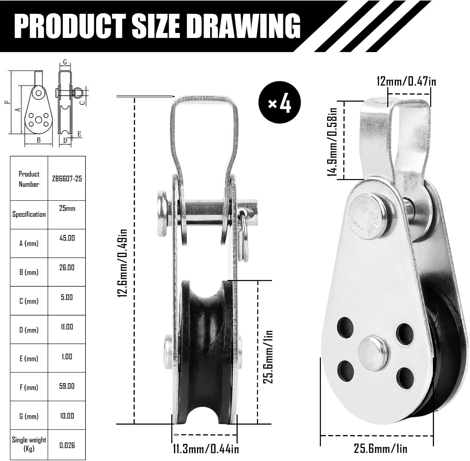 قرقره برای طناب، بسته 4 عددی قرقره کابل فولادی ساخته شده از فولاد ضد زنگ برای طناب از 2 میلی متر تا 8 میلی متر، قرقره، قرقره، وینچ کابل، چرخشی، مناسب برای قایق های بادبانی، قایق تفریحی، کشتی ها، سایبان ها، تناسب اندام