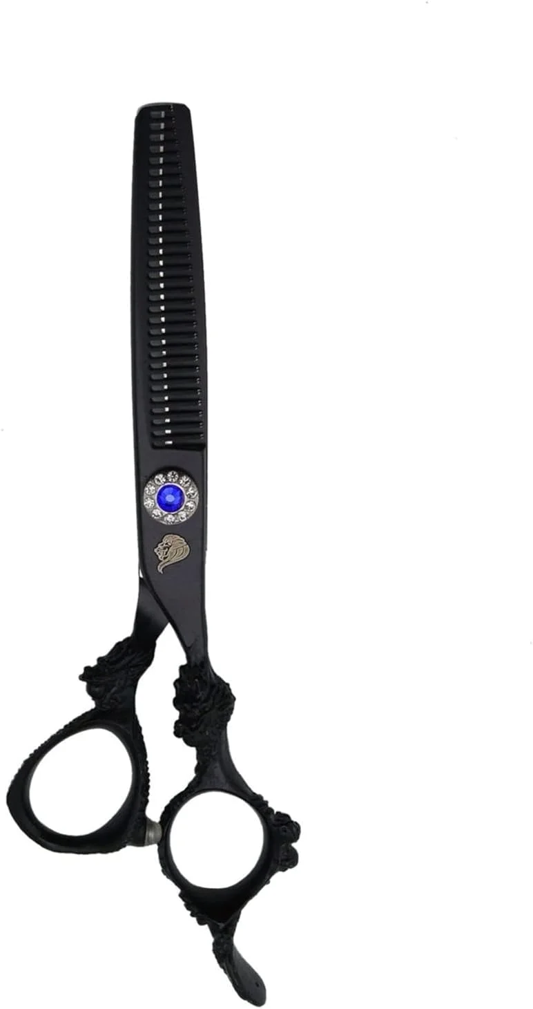 قیچی آرایشگری مشکی 6.0 اینچی، ست قیچی حرفه ای آرایشگری، قیچی های کوتاهی و پیتاژ مو، لوازم جانبی آرایشگر، قیچی موی طرح اژدها، فولاد ژاپنی (سایز: قیچی پیتاژ)